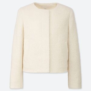 UNQLO Tweed Collarless Jacket Wool Blend